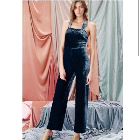 Staud Parker Blue Velvet Maxi Jumpsuit Size 10 - Picture 4 of 10